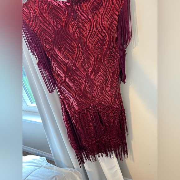 Vintage Great Gatsby Flapper Sequins Red Frill Dress - Picture 2 of 10